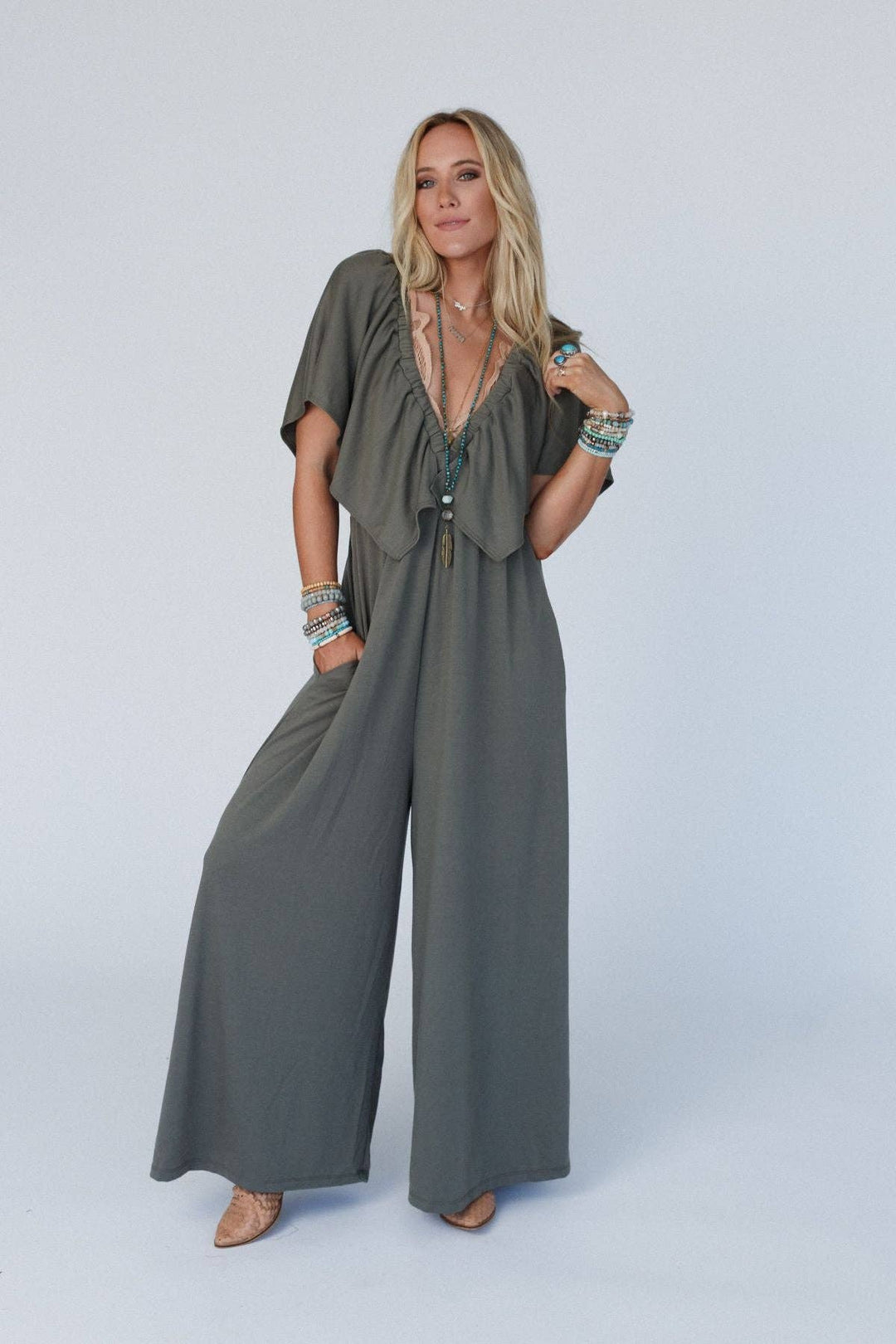On Repeat Open Back Ruffle Jumpsuit