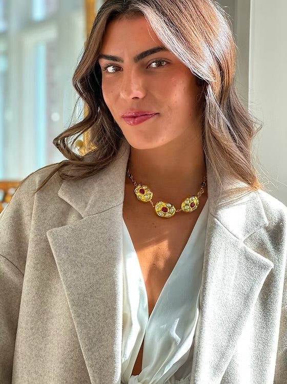 Easton Elle Globe Red Garnet and Pearl Necklace