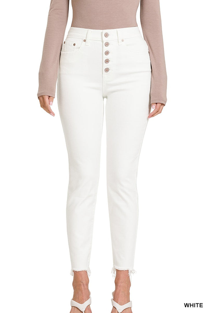 Button Fly White Skinny Jeans