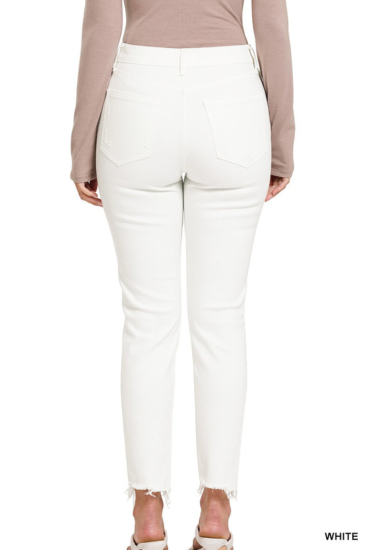 Button Fly White Skinny Jeans