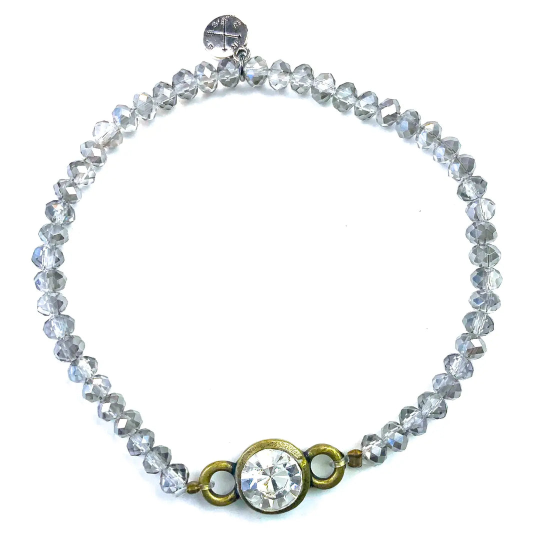 Faceted Glass Stretch Bracelet Grey