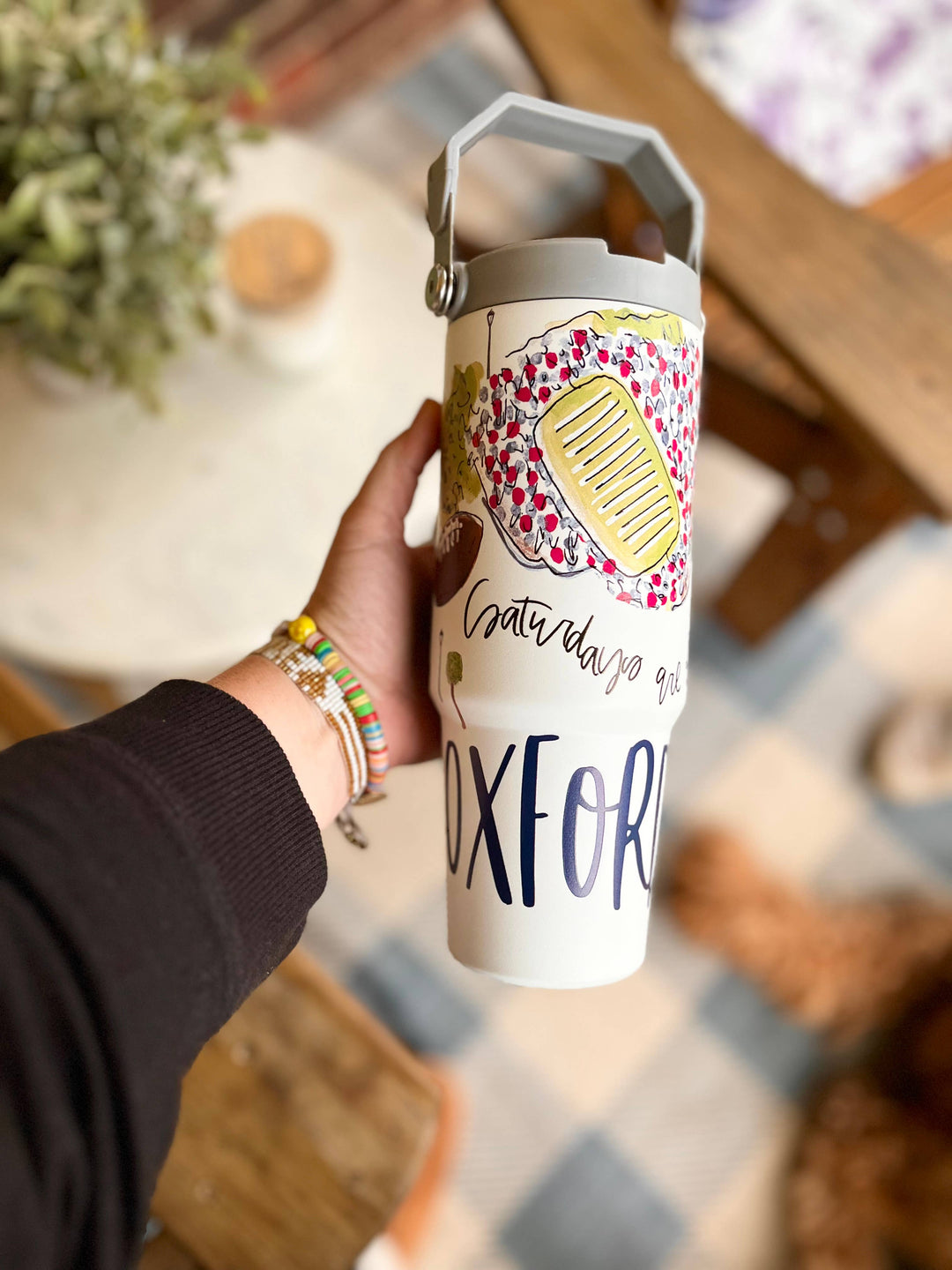 Happy By Rachel, LLC - 30 oz Oxford Flip Lid Tumbler With Handle, tailgating drink
