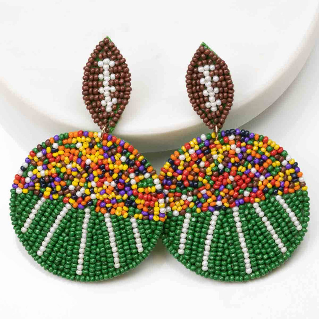 The Royal Standard - Football Field Beaded Earrings Green/Multi 3.25"