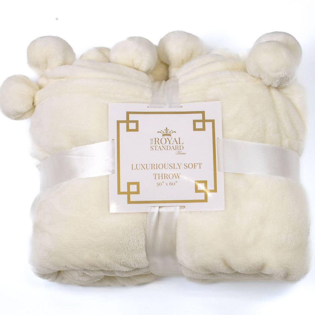 The Royal Standard - Cozy Pom Pom Throw Soft White 50x60
