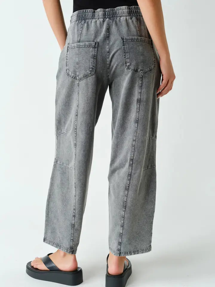 Mineral Wash Easy-Fit Stretch-Denim Drawstring Pants