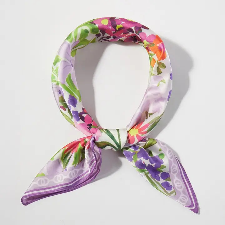 Vintage Floral Garden Print Square Bandana Scarf Purple