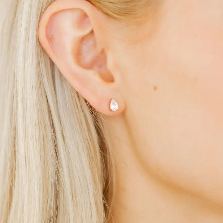 Paige Pear Gold Screwback Stud Earrings