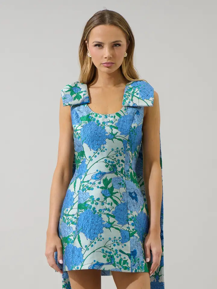 Willa Floral Jacquard Bow Sash Dress