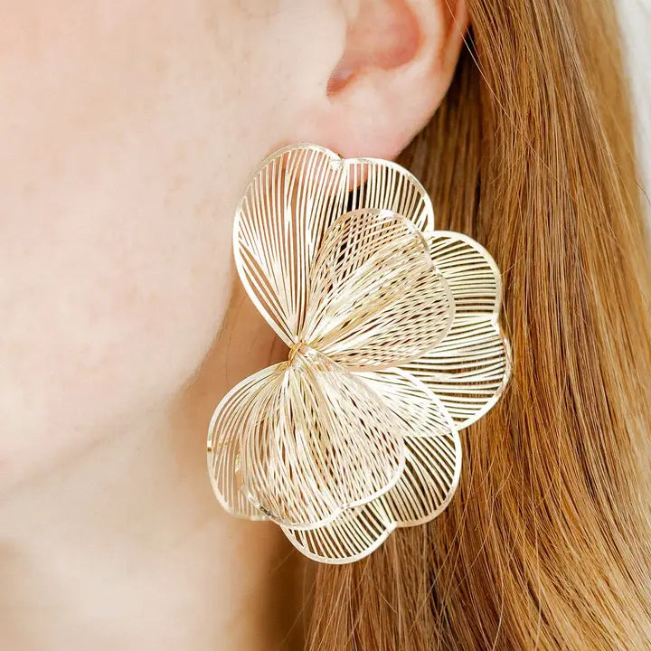 Amanda Flower Statement Earrings - Gold