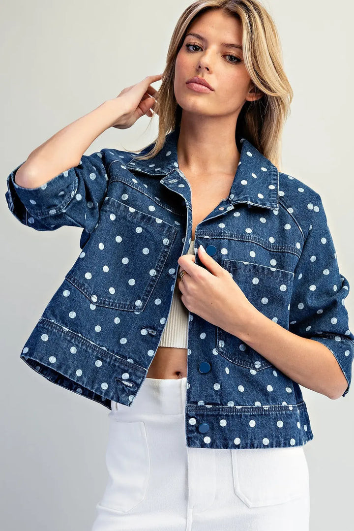 Polka Dot Button Down Denim Jacket