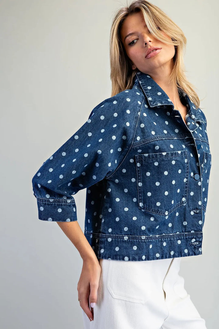 Polka Dot Button Down Denim Jacket