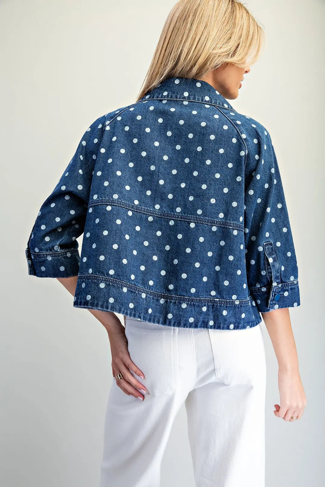 Polka Dot Button Down Denim Jacket