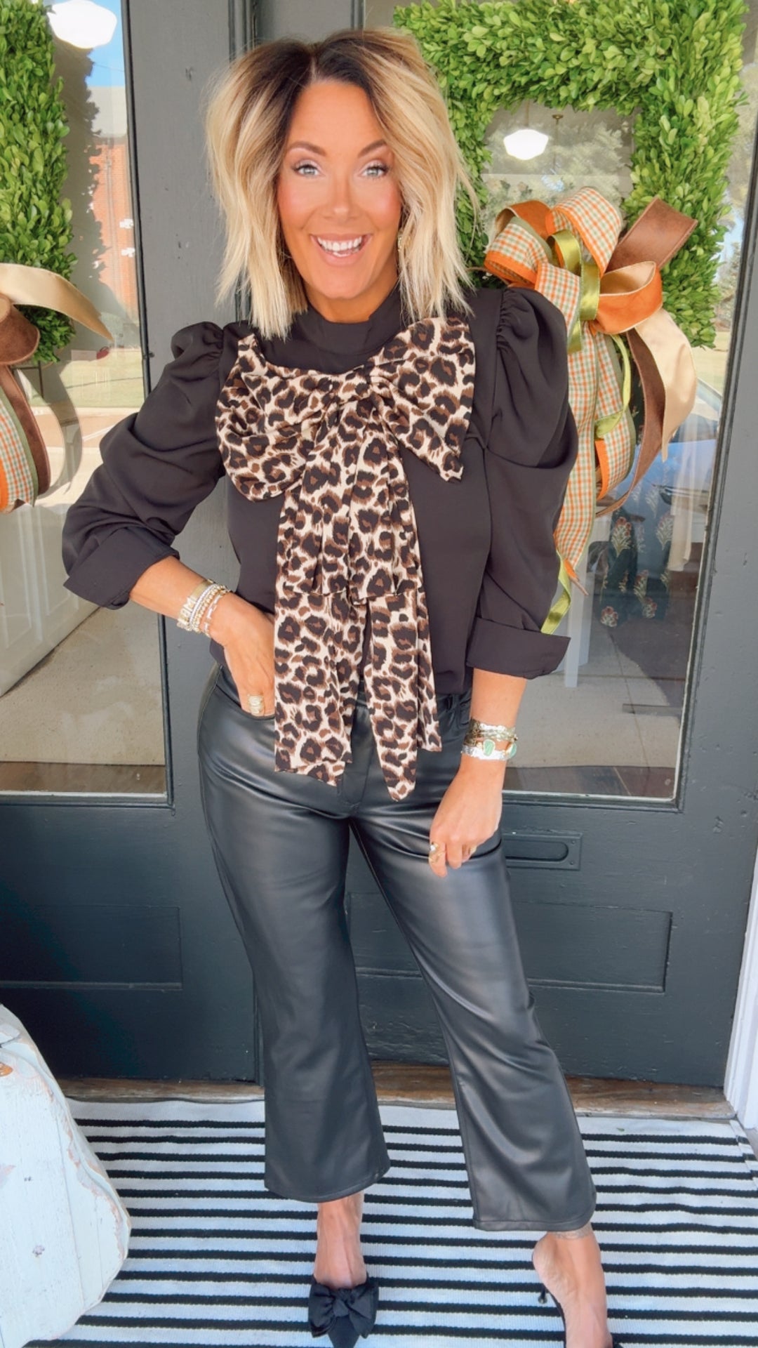 Leopard Bow Embellished Blouse