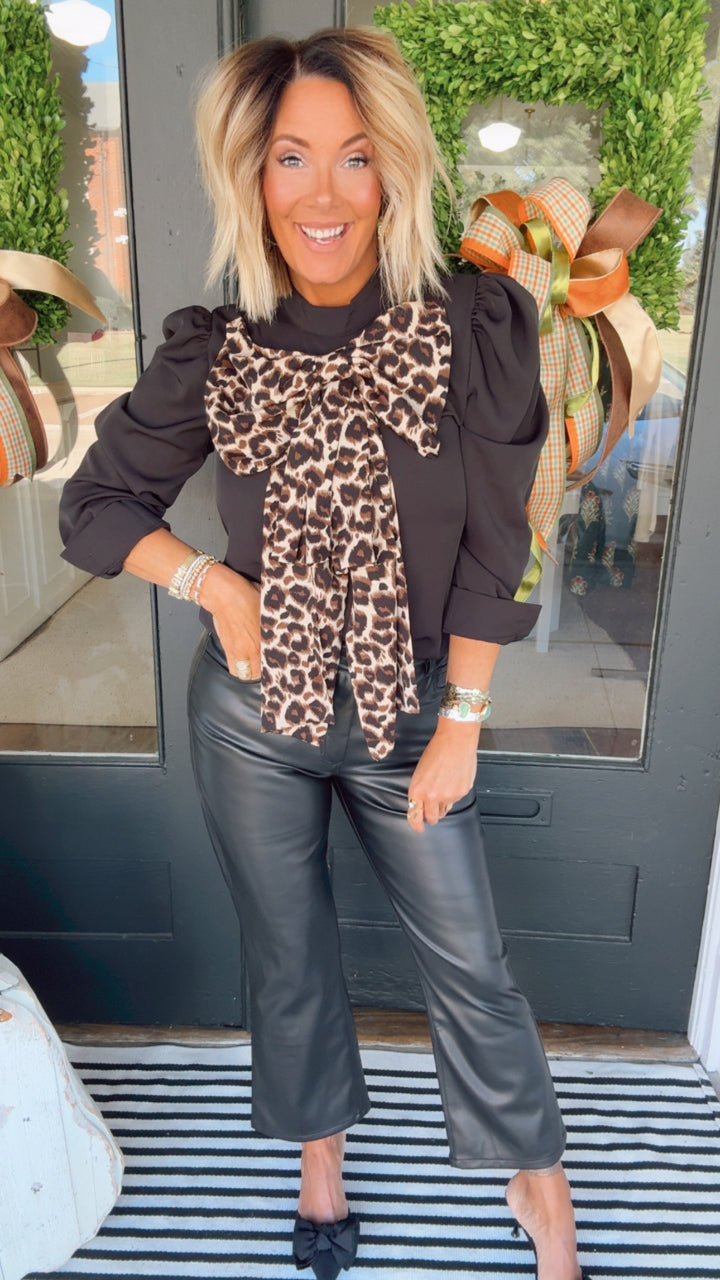 Leopard Bow Embellished Blouse