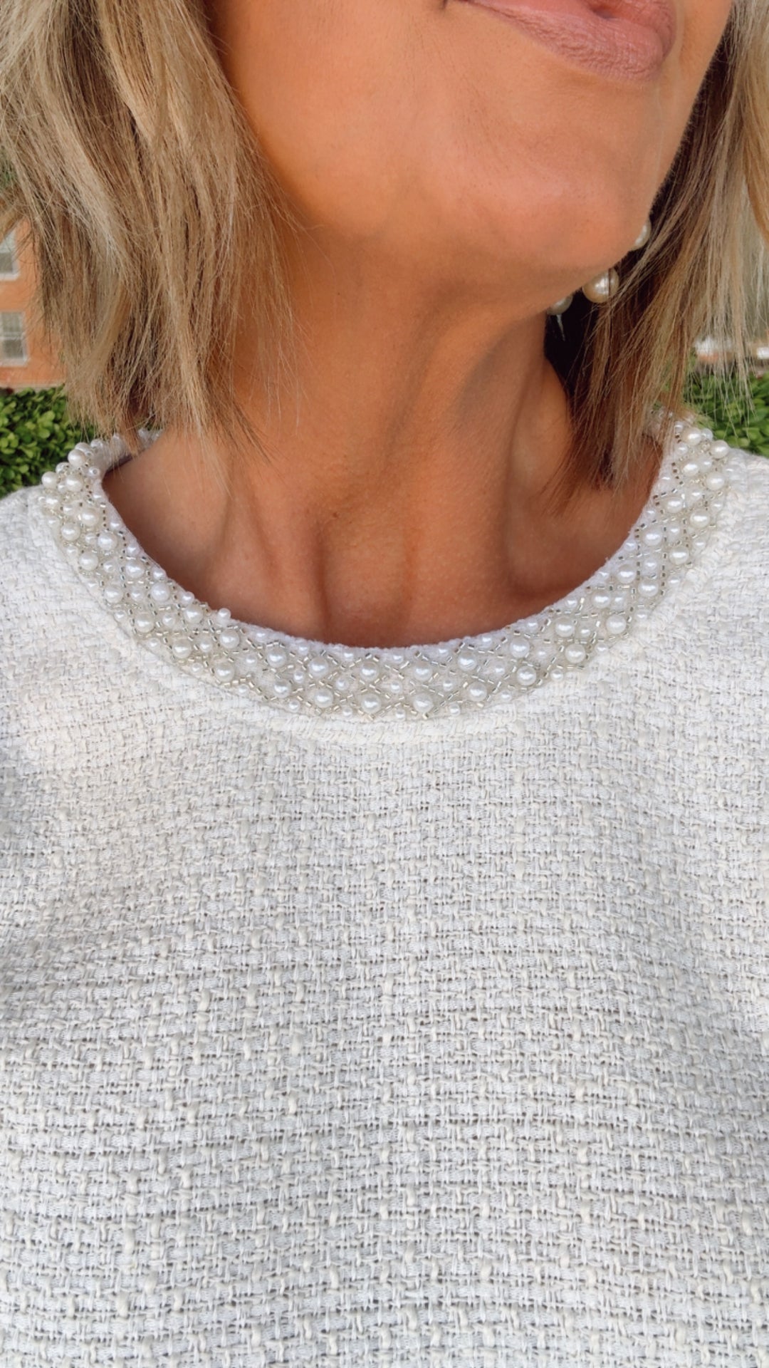 The Pearl Trim Tweed Top