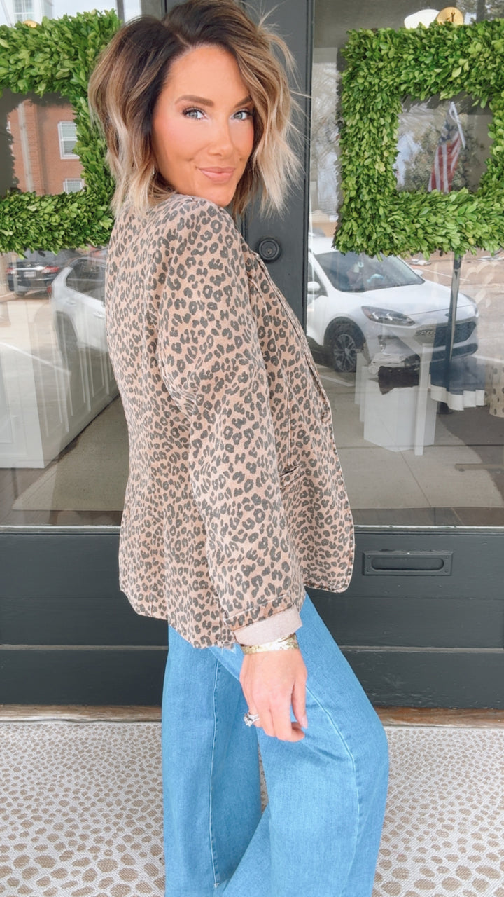 Leopard Single Button Blazer