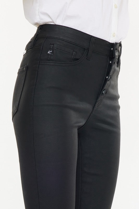 KAN CAN BLACK COATED ANKLE JEANS