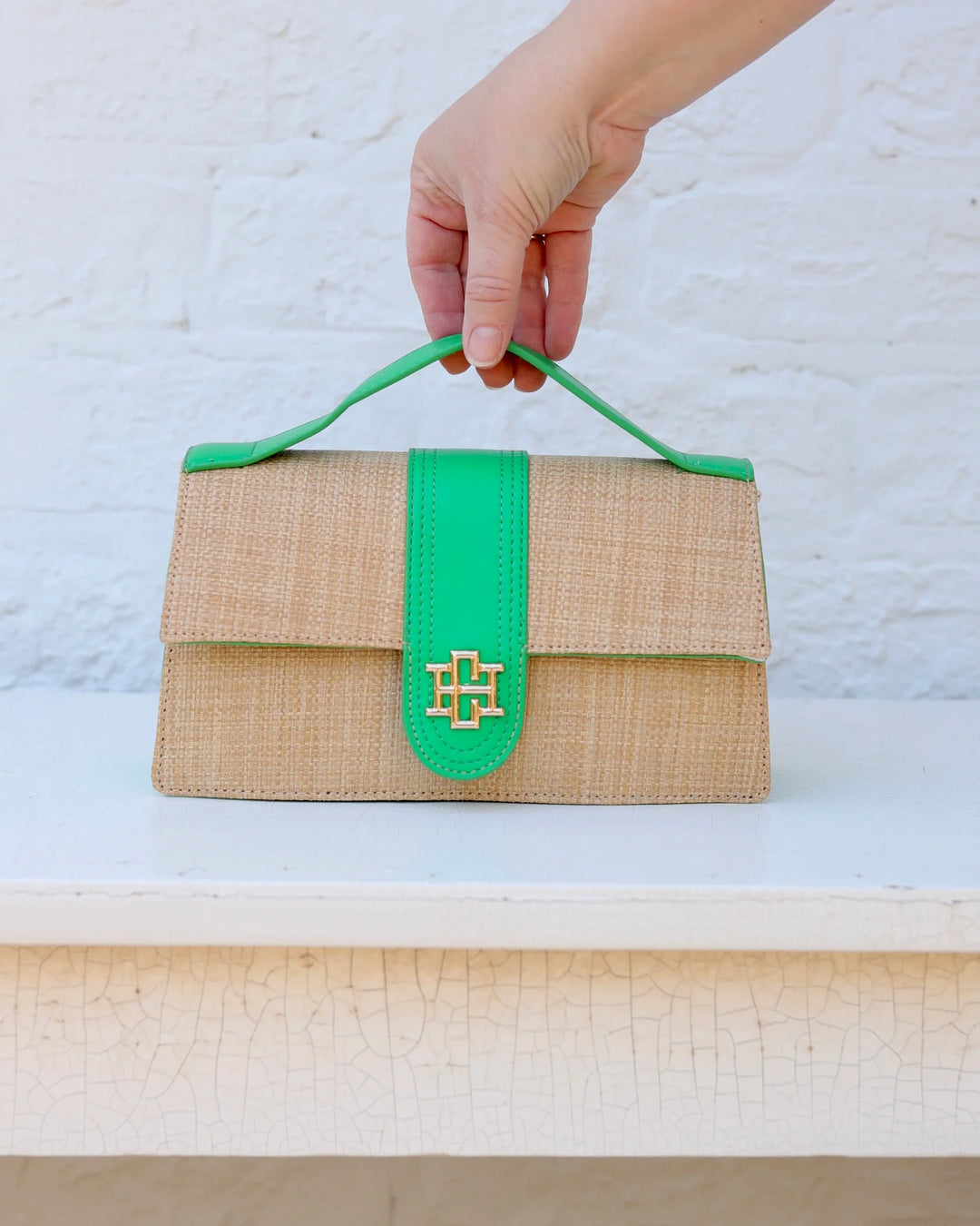 Waverly Clutch Natural Kelly Green