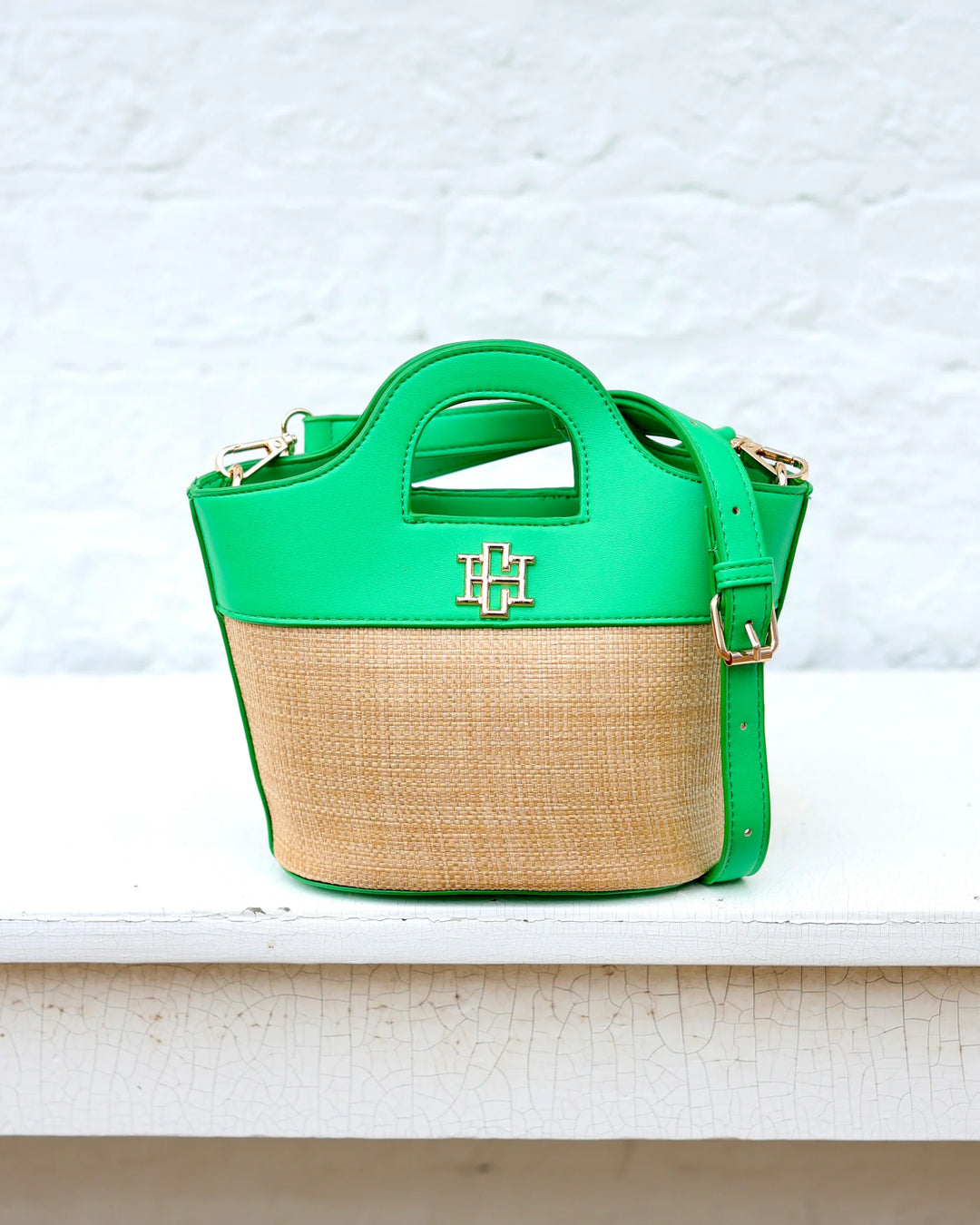 Emma Mini Tote Natural Kelly Green