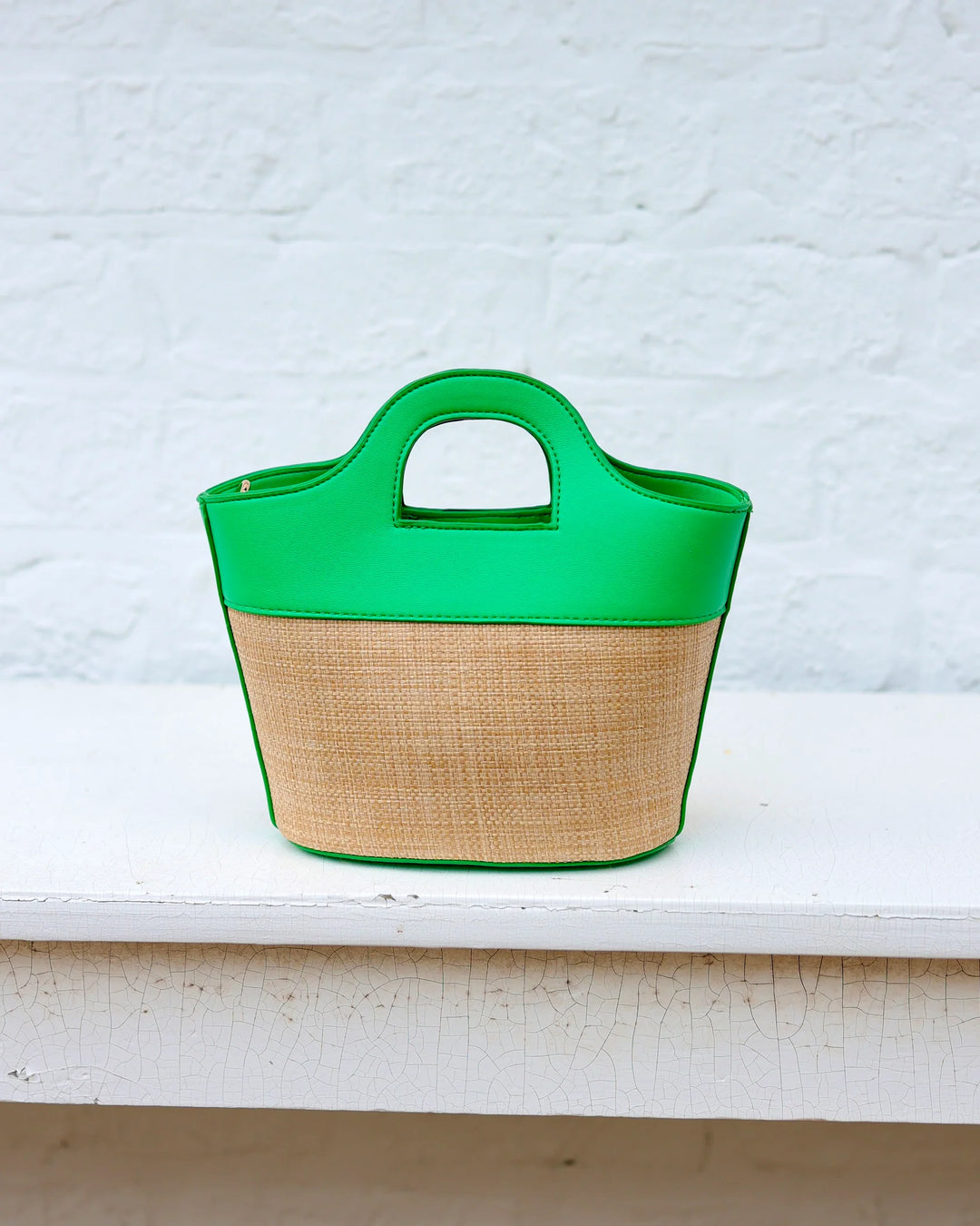 Emma Mini Tote Natural Kelly Green