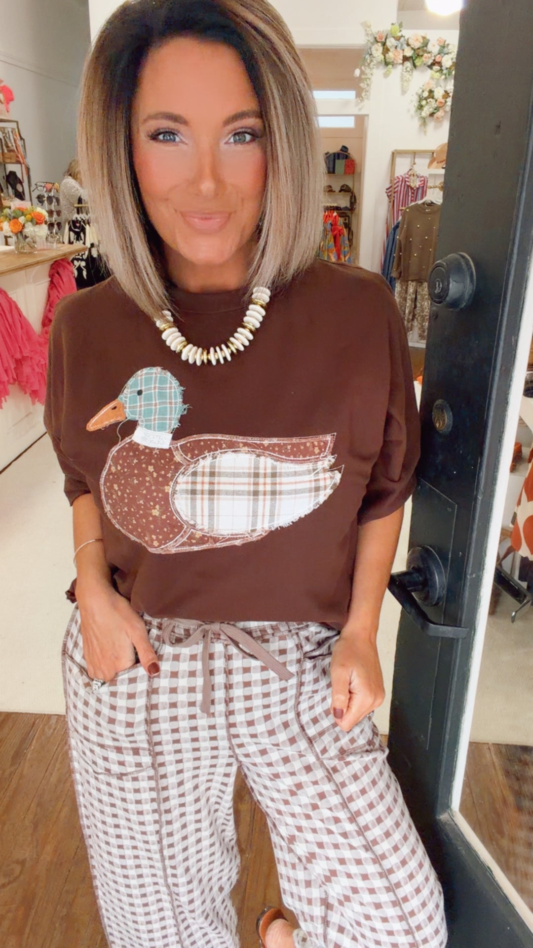 Mallard Duck Patchwork Dolman Sleeve Knit Top