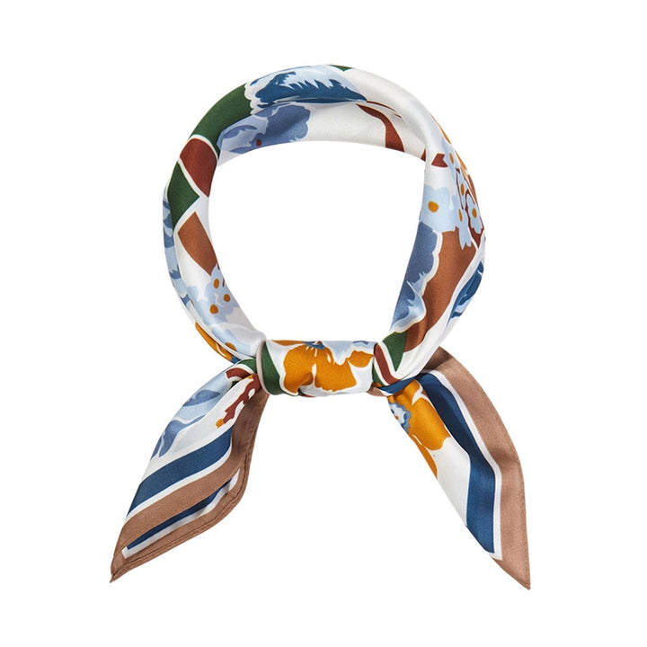 Geometric Floral Pattern Printed Square Silky Satin Bandana Scarf