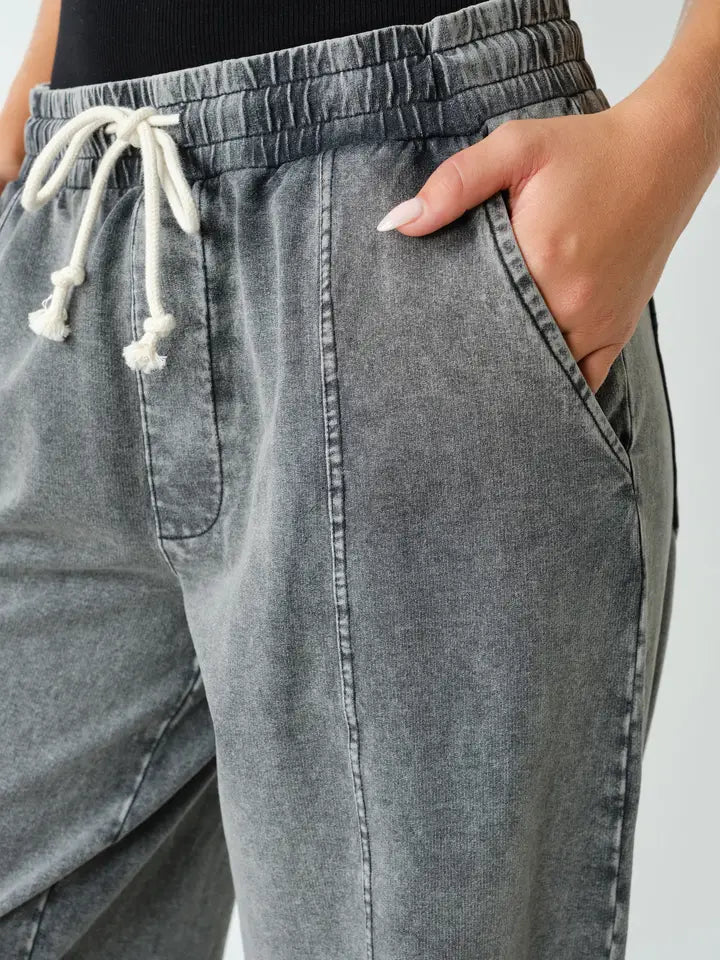 Mineral Wash Easy-Fit Stretch-Denim Drawstring Pants