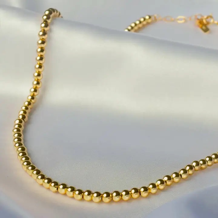 4mm Aurora Gold Beaded Necklace 18K Gold Non Tarnish Water Resistant