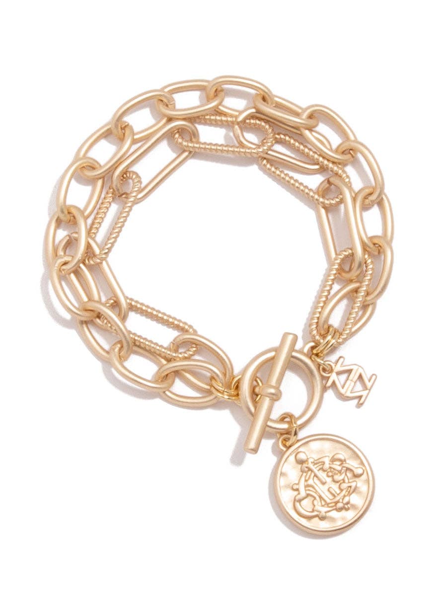 Engraved Coin Charm Cable Link Bracelet: MG