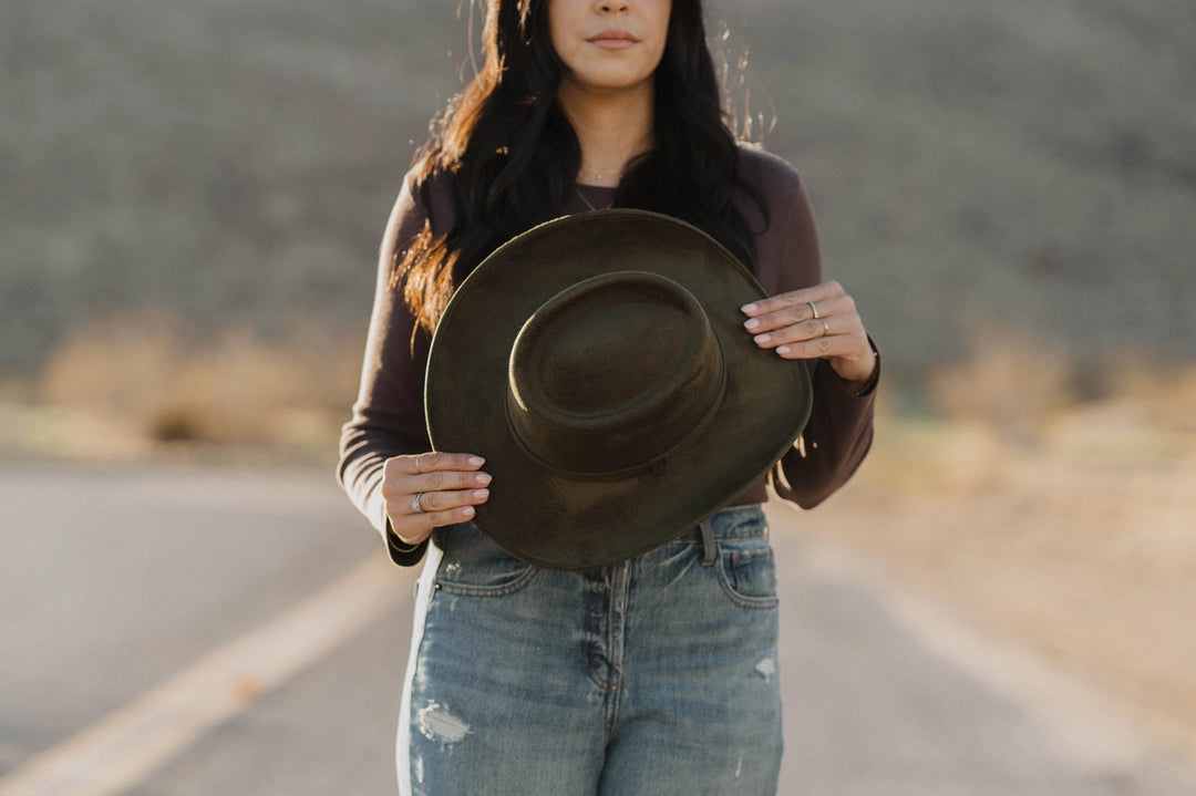 Unisex Vegan Western Gambler Cowboy Hat/Olive