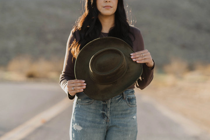 Unisex Vegan Western Gambler Cowboy Hat/Olive