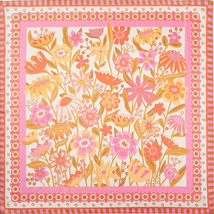 Retro Floral Print Square Bandana Scarf Pink