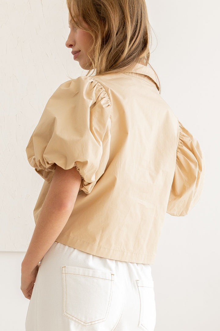 Drawstring Hem Puff Sleeve Blouse