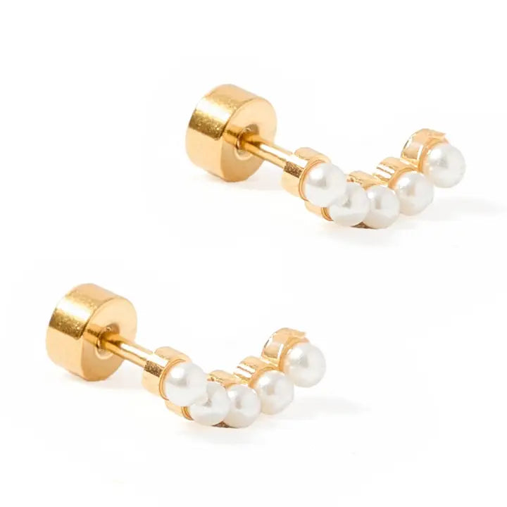 Abigail Pearl Gold Screwback Stud Earrings -