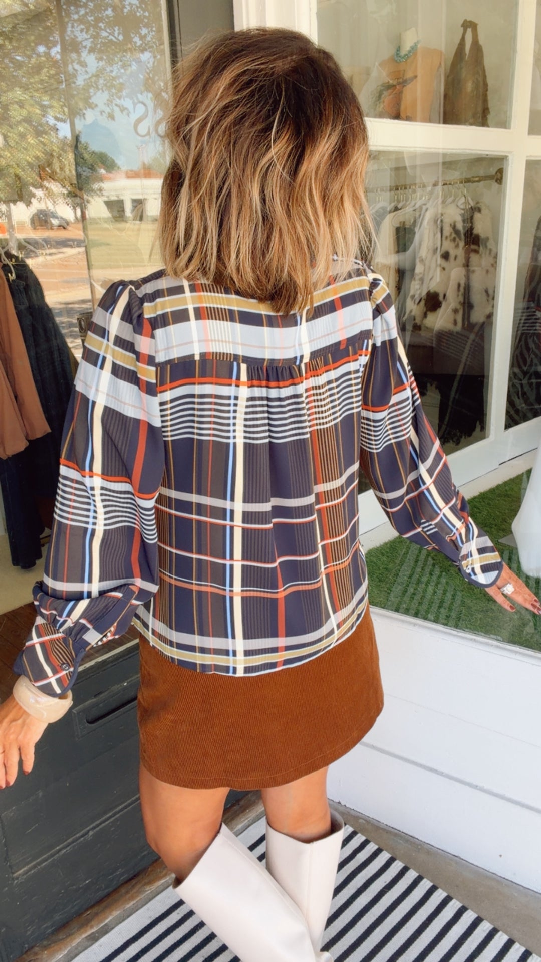 THML Autumn Plaid Button Down Top