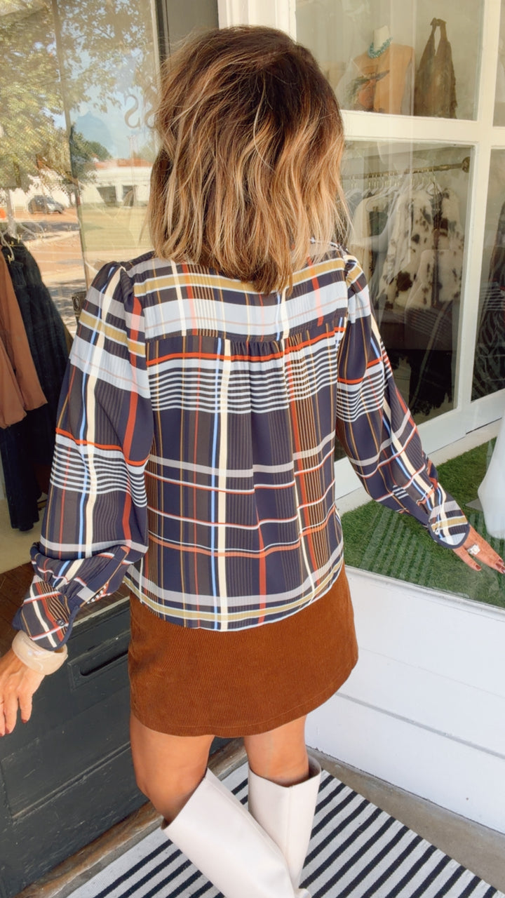 THML Autumn Plaid Button Down Top