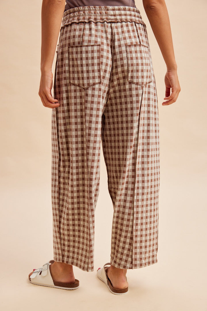 Soft Brushed Check Barrel Fit Utility Knit Pants