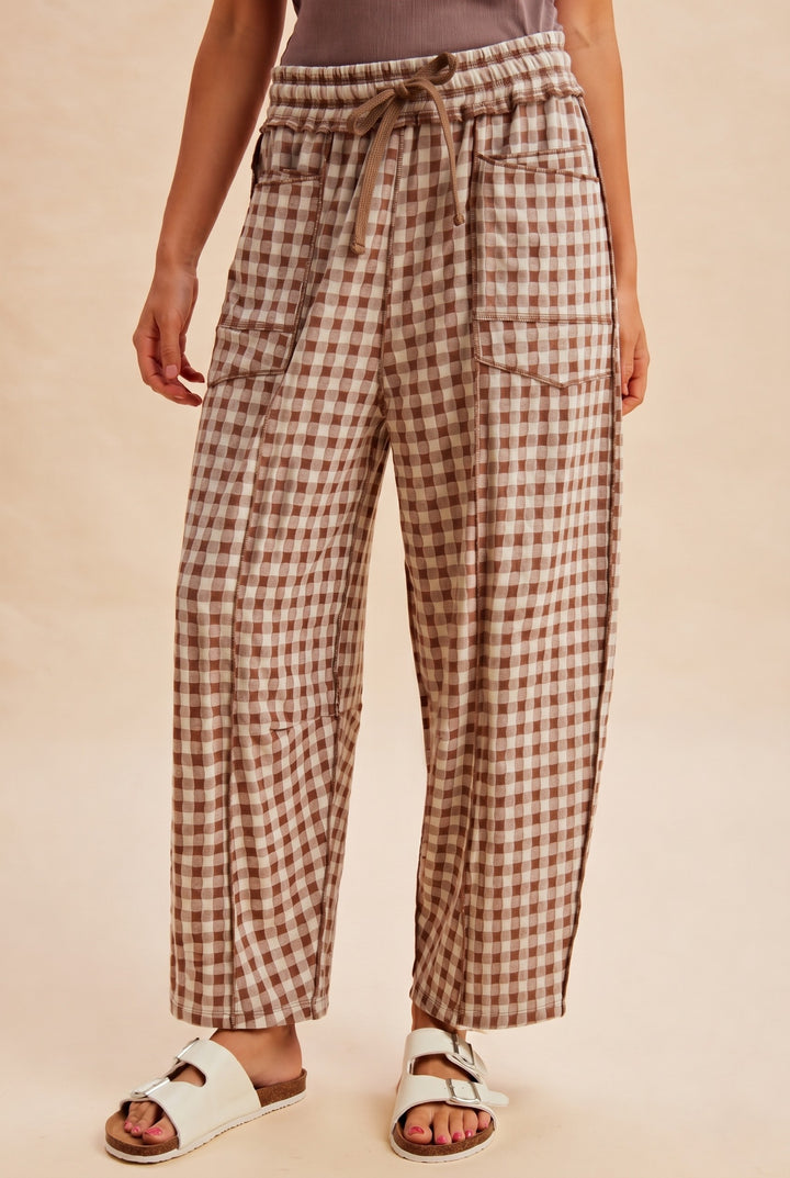 Soft Brushed Check Barrel Fit Utility Knit Pants