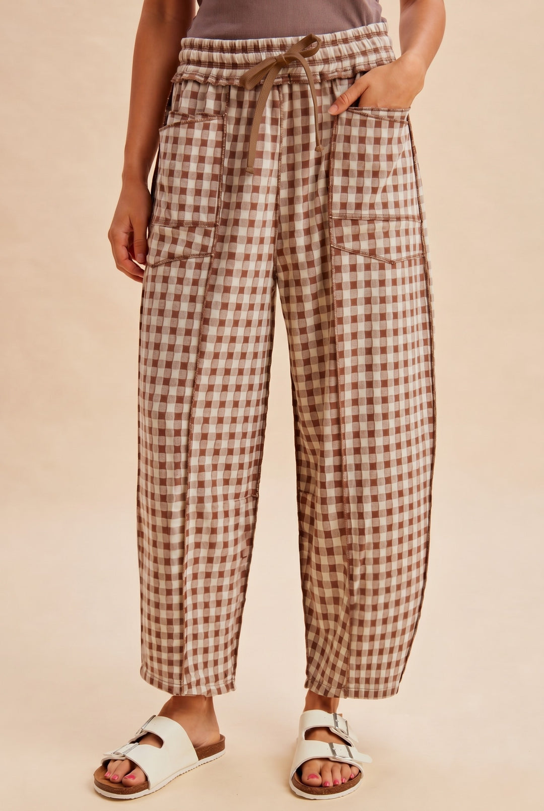 Soft Brushed Check Barrel Fit Utility Knit Pants