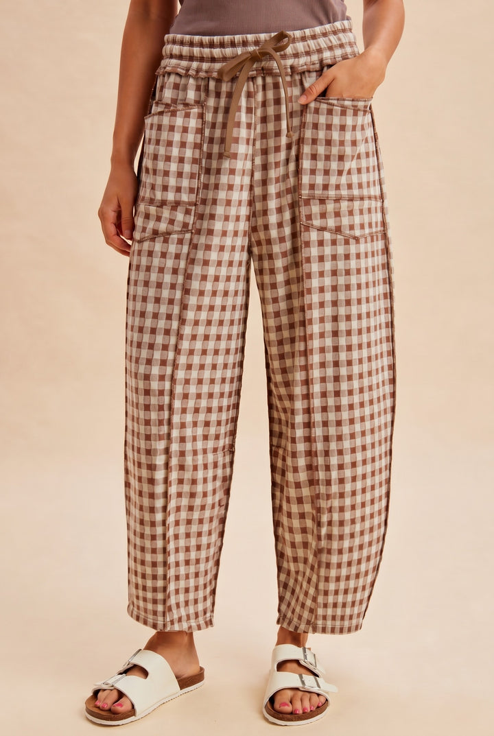 Soft Brushed Check Barrel Fit Utility Knit Pants