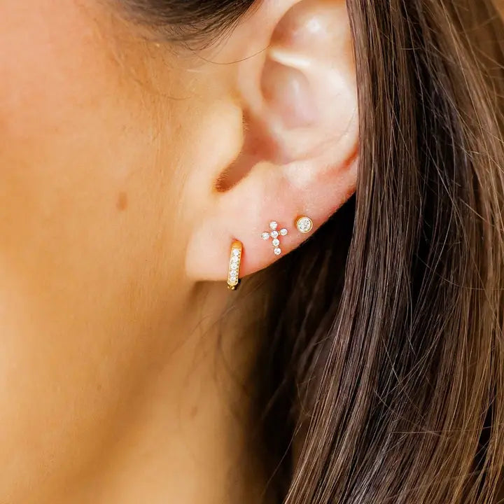 Clara Cross Gold Sparkle Screwback Stud Earrings