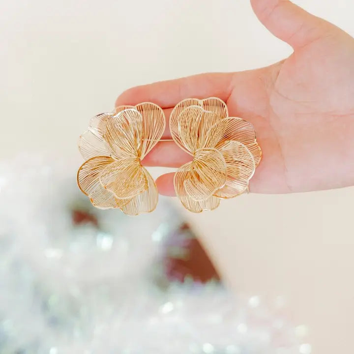 Amanda Flower Statement Earrings - Gold
