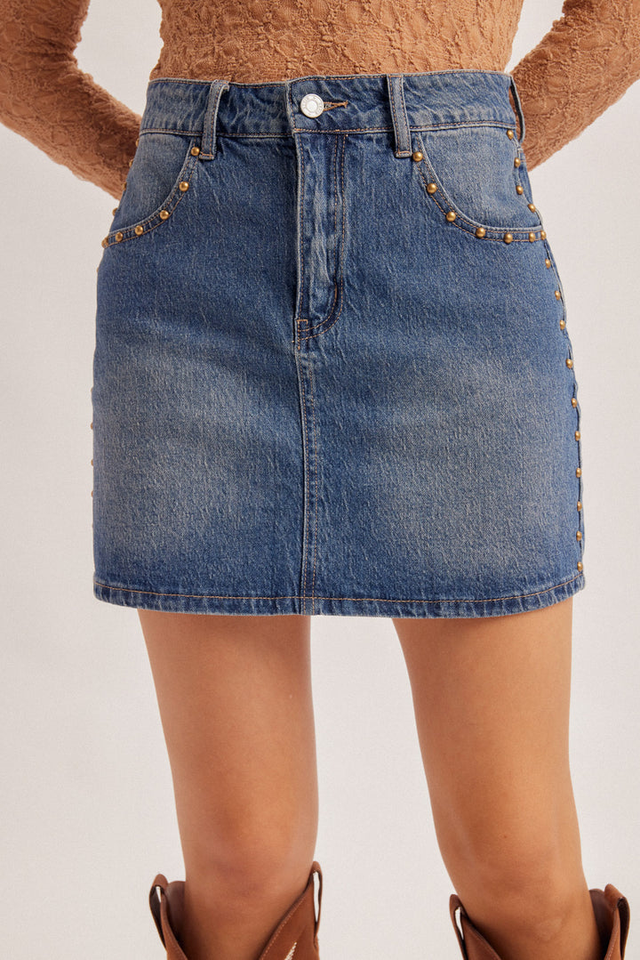 The Studded in Sass Denim Skirt