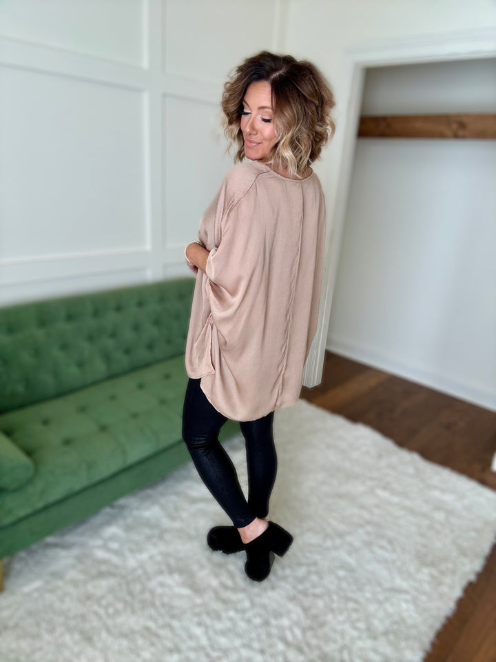 The Oversized Satin V-Neck Top