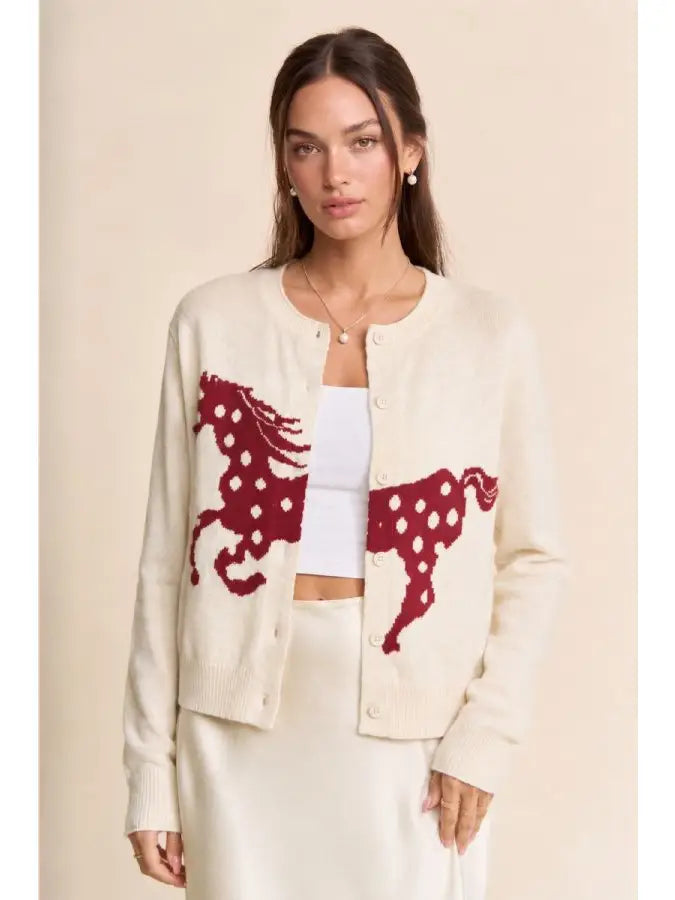 Spotted Horse Intarsia Button Cardigan
