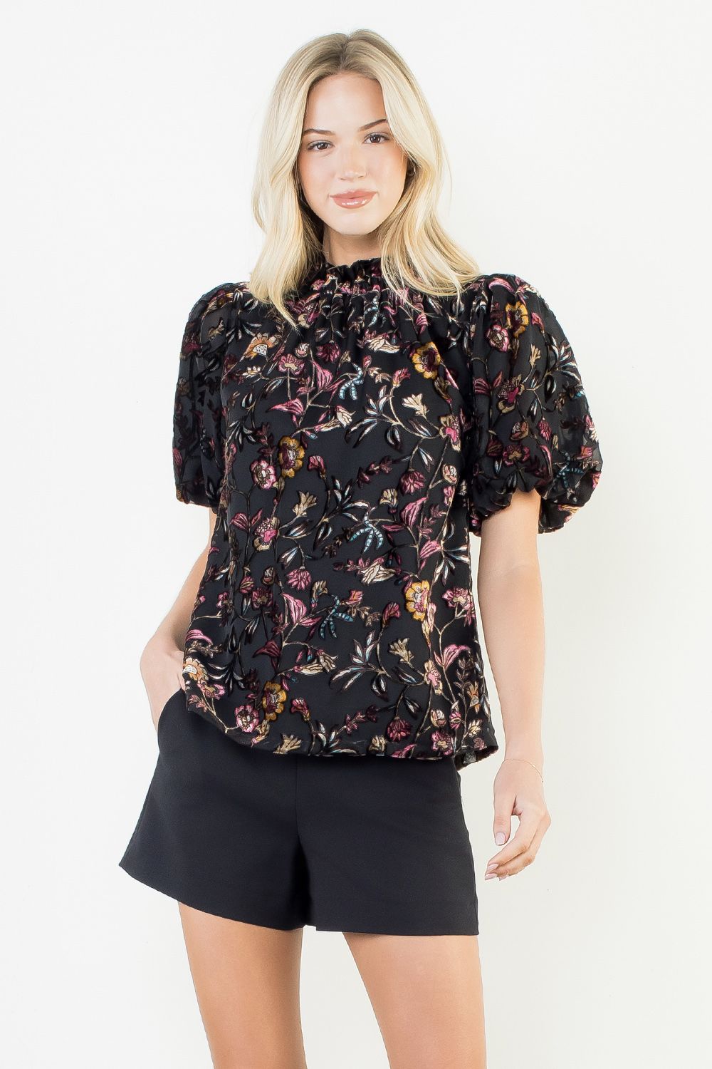 THML Puff Sleeve Velvet Top