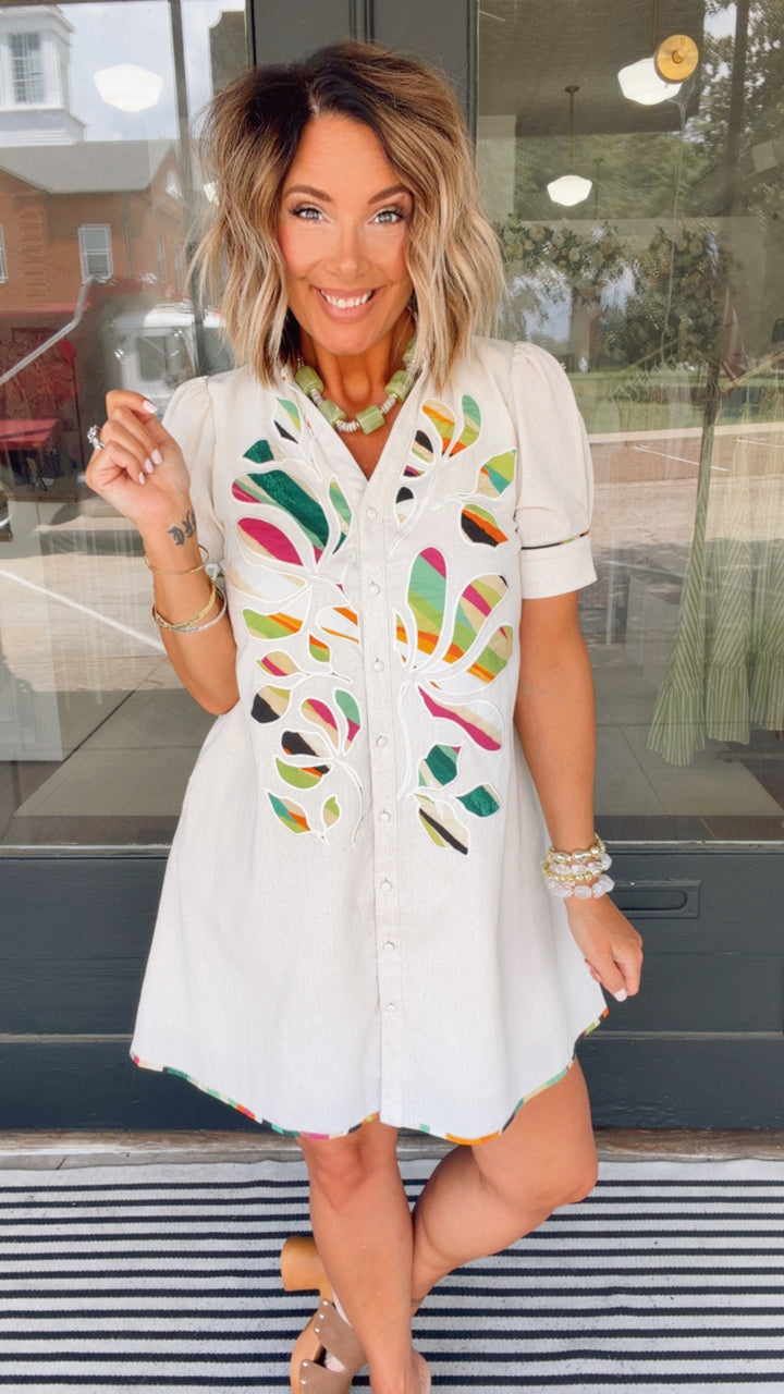 Tropical Mosaic Shirt Dress