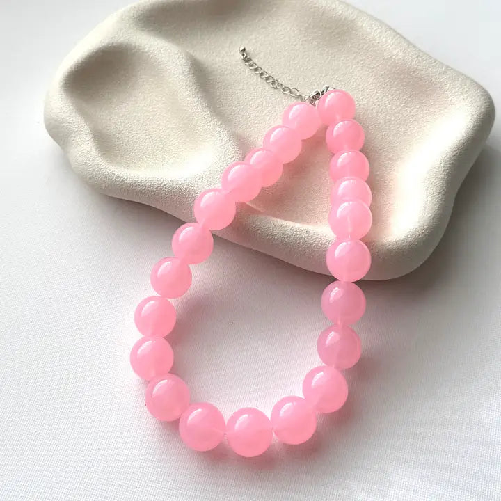 Chunky Beaded Necklace Light Pink