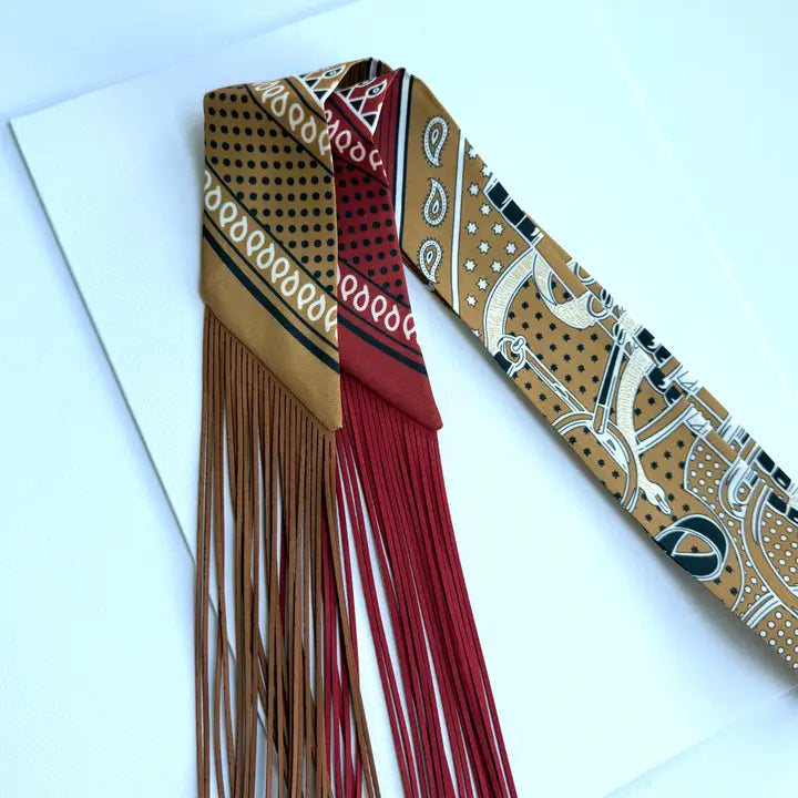 Fringe Scarf Horsebit Mustard Red