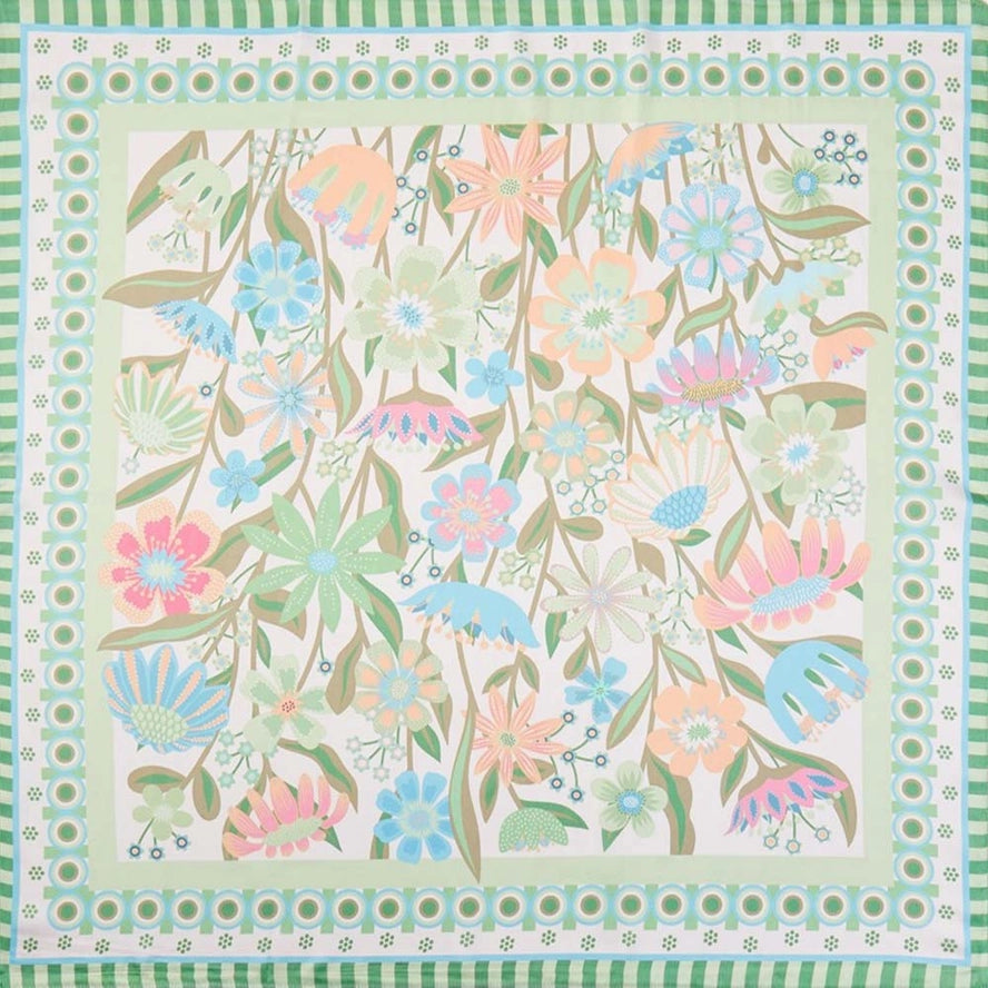 Retro Floral Print Square Bandana Scarf Green